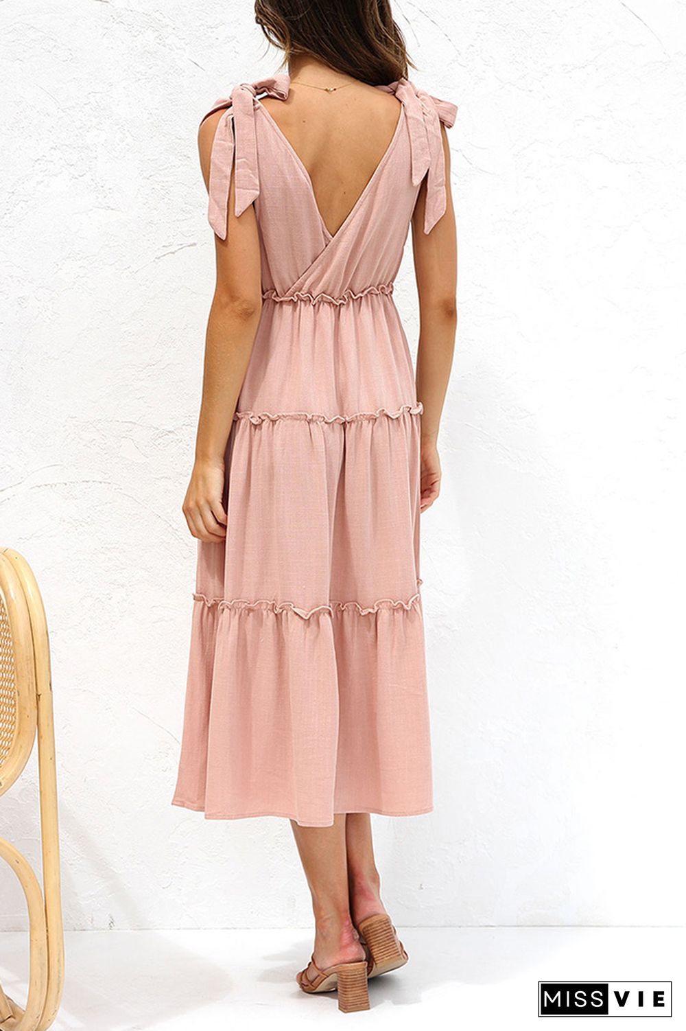 Sleeveless V Neck SPlicing Long Dress