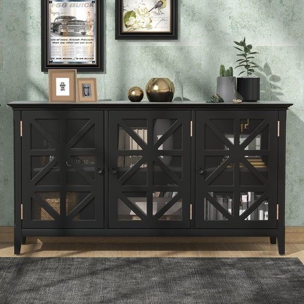 Wood Accent Cabinet Modern Console Table Sideboard With 3 Doors