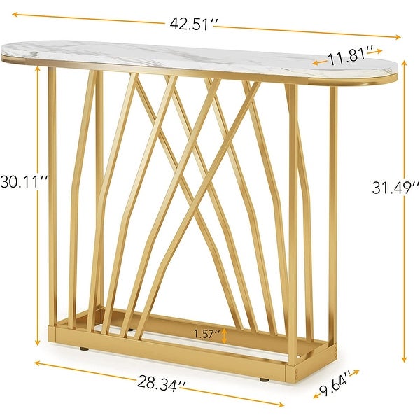 Luxurious Gold Console Table， Faux White Marble and Metal