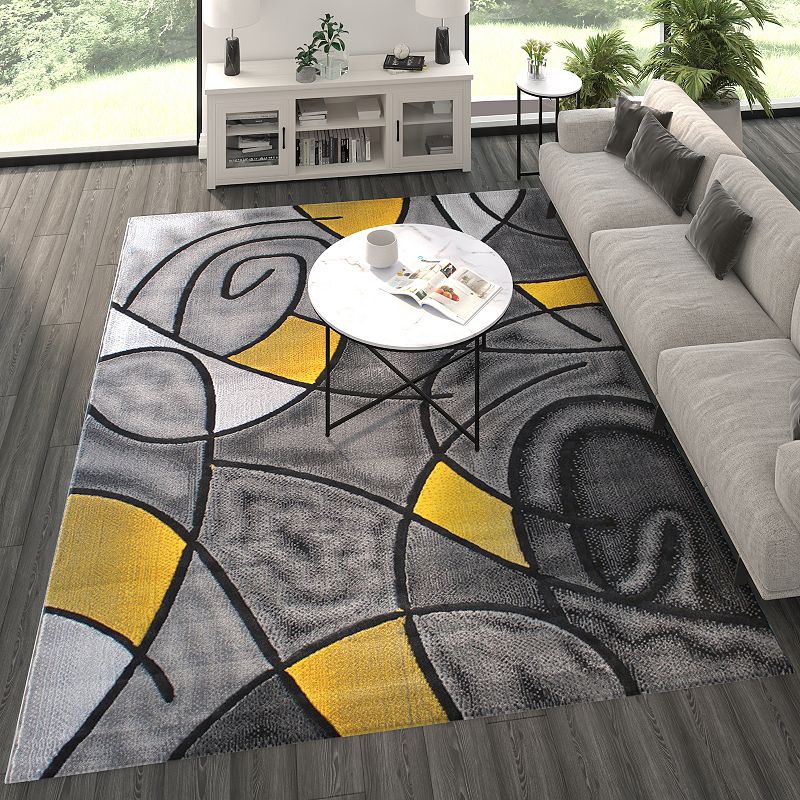 Masada Rugs Masada Rugs Trendz Collection 8'x10' Modern Contemporary Area Rug in Yellow， Gray and Black