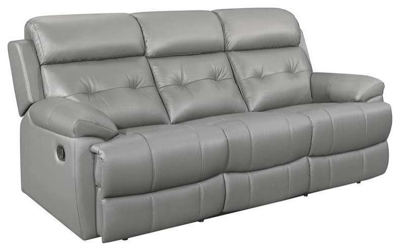 Lexicon Lambent Modern Leather Double Reclining Sofa in Gray   Contemporary   Sofas   by Homesquare  Houzz