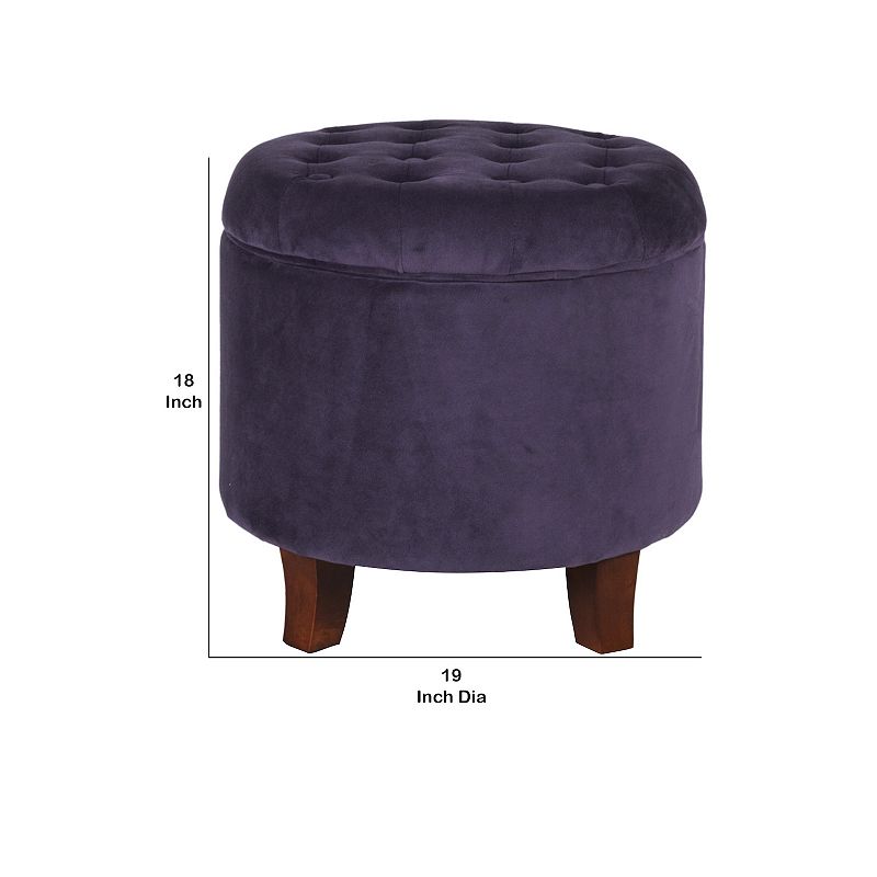 Button Tufted Velvet Upholstered Wooden Ottoman with Hidden Storage， Purple and Brown