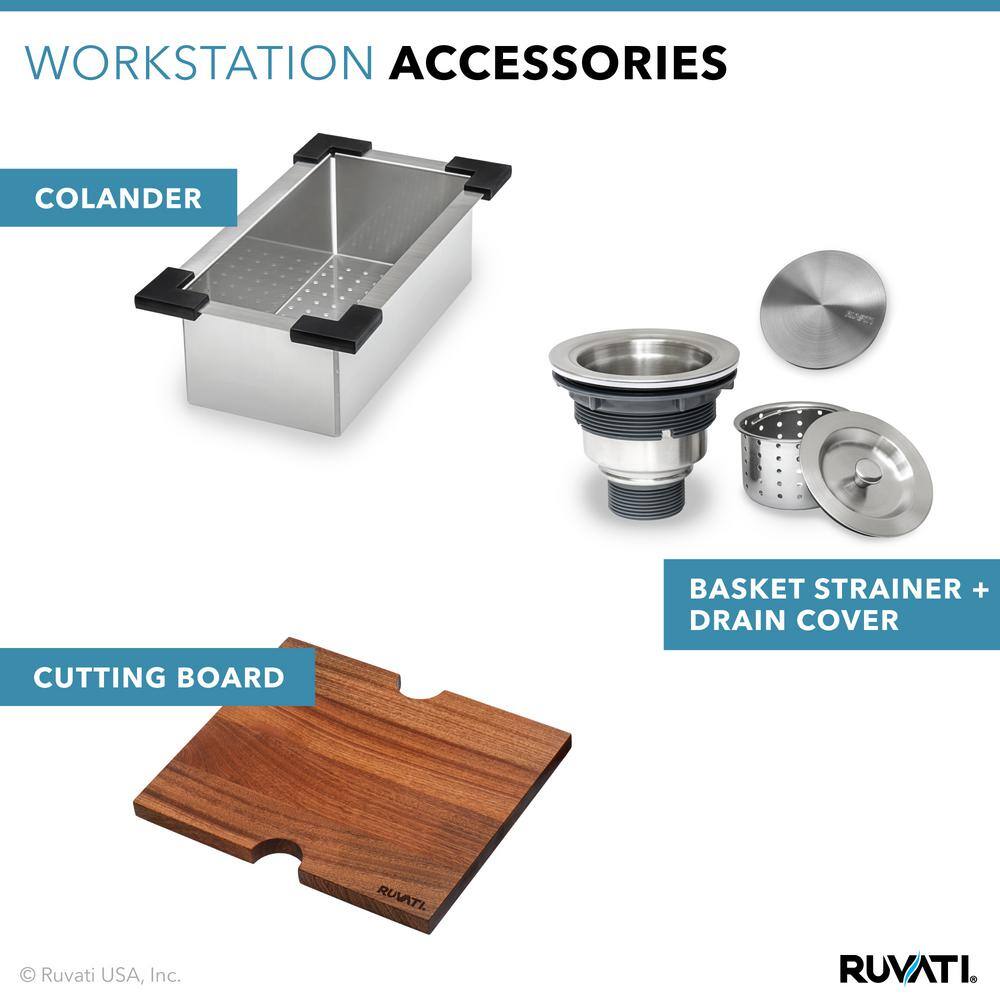 Ruvati Siena 16 Gauge Stainless Steel 15 in. x 15 in. 1-Hole Drop-in Workstation Bar Sink RVH8215