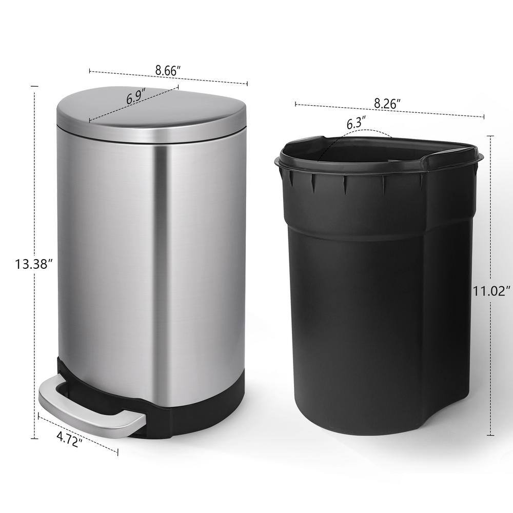 Innovaze 1.6 Gal.6-Liter Fingerprint Free Brushed Stainless Steel Semi-Round Step-On Trash Can MGCS-A1812430006