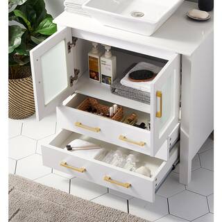 VC CUCINE 30 in. W x 18.5 in. D x 31 in. H Modern Bathroom Vanity in White with White Ceramic Single Top with Vessel Sink in White US02BPVC-MZ-J401