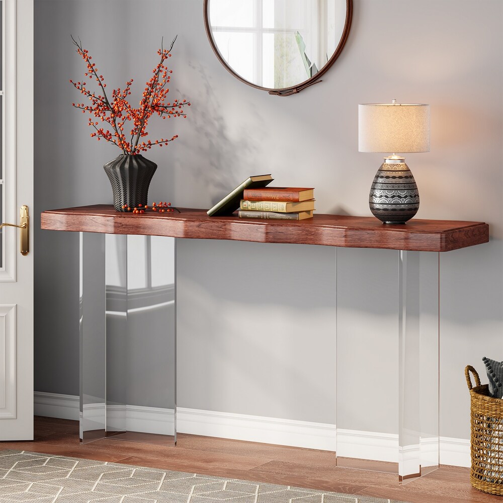 47 Inche Console Sofa Table with Wood Top and Acrylic Sleds for Entryway Hallway Living Room