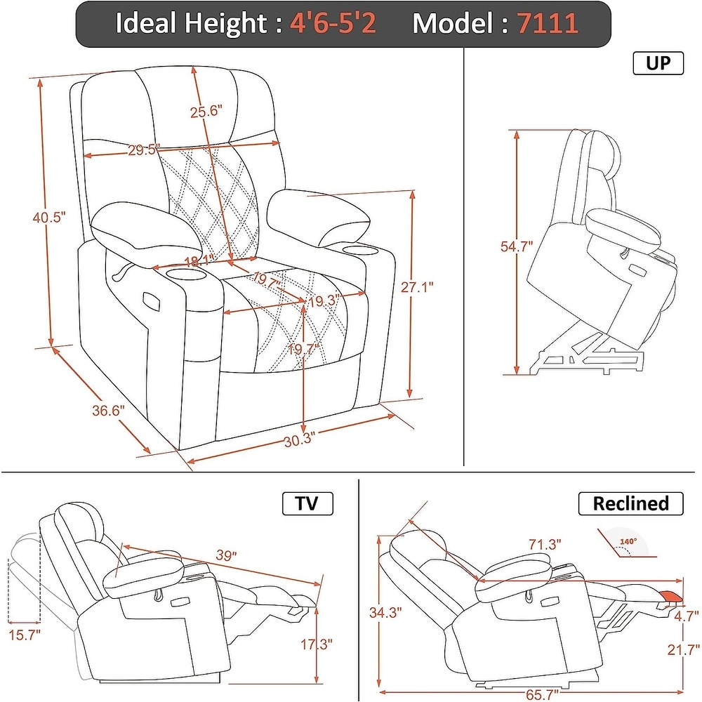 MCombo Lift Recliner Chair with Massage and Dual Heat  Adjustable Headrest  Faux Leather 7111