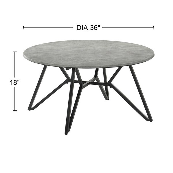 Round Coffee Table with Metal Hairpin Legs in Cement and Gunmetal