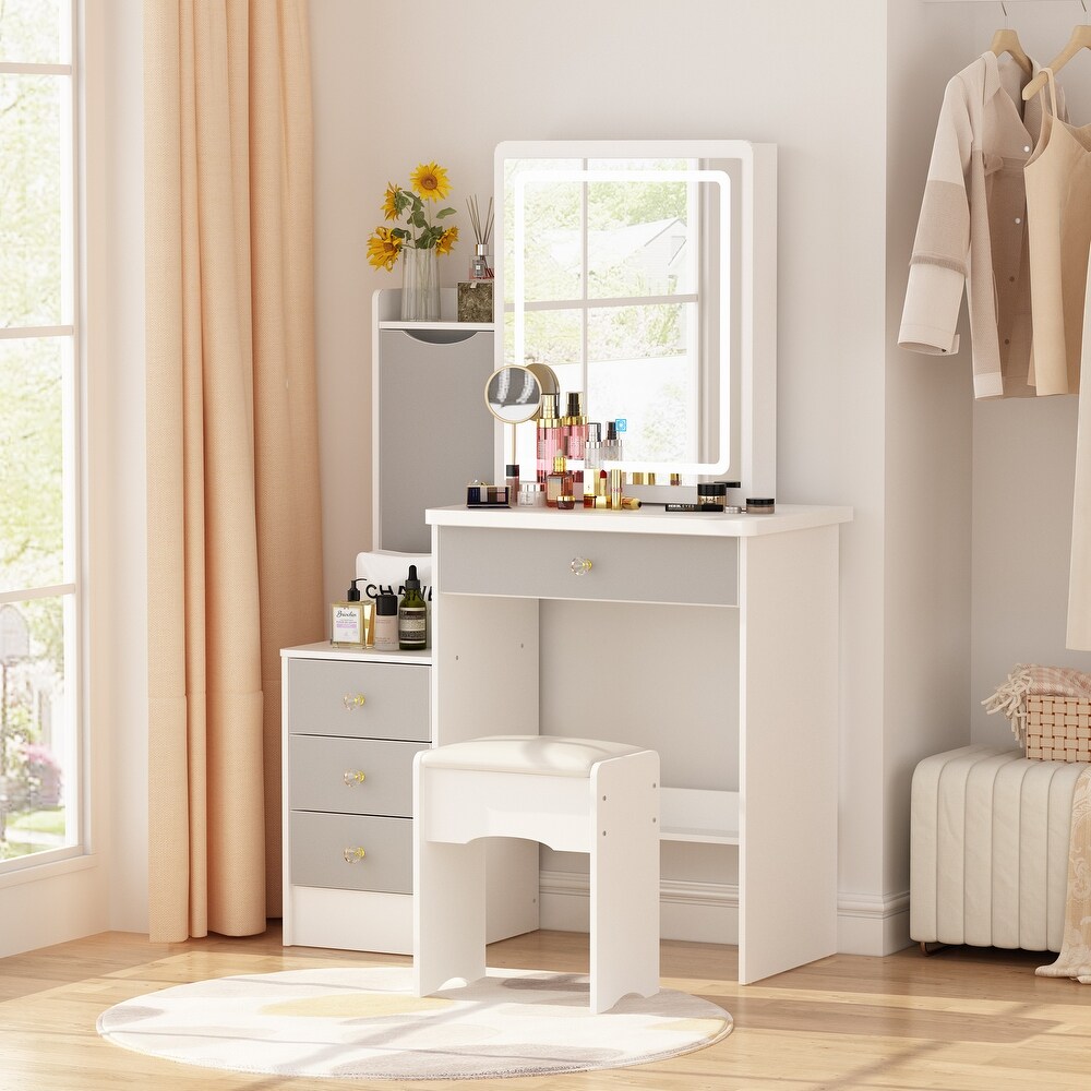 Makeup Vanity Set with Mirror and Light and Stool Dresser Makeup Table