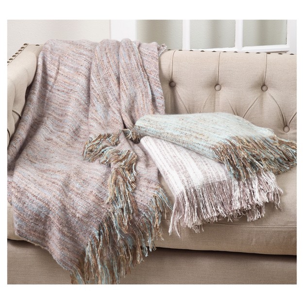 Fringe Hem Faux Throw Blanket Aqua Saro Lifestyle