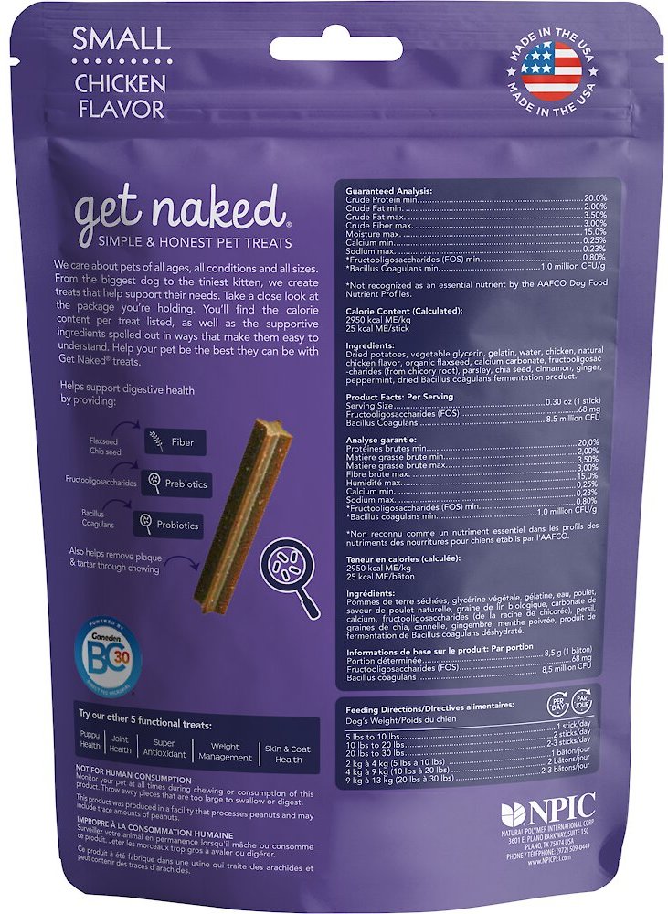 Get Naked Digestive Health Grain-Free Dental Stick Dog Treats