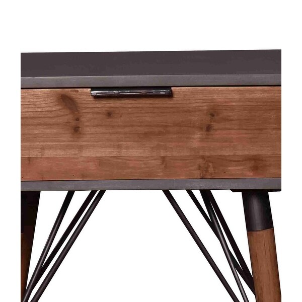 Wooden Side Table with Single Drawer and Angled Legs， Gray and Brown - 23.62 H x 14.17 W x 19.69 L Inches