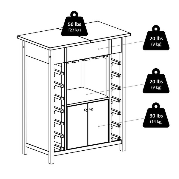 Yukon Wine Cabinet， Expandable Top， Espresso - 29.92 x 17.32 x 37.01 inches