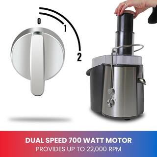 Total Chef Juicin' Juicer Wide Mouth Centrifugal Juice Extractor 700W 2 Speeds Black and Silver KMJ-01