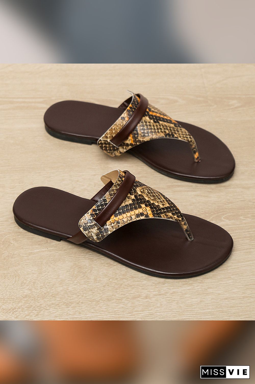 Snake Print with Plain PU Tape Flip Flop Slippers