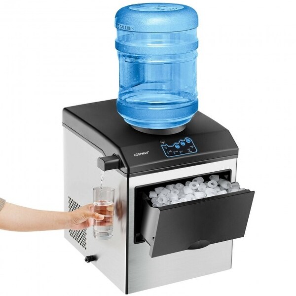 2-in-1 Stainless Steel Countertop Ice Maker with Water Dispenser - 14