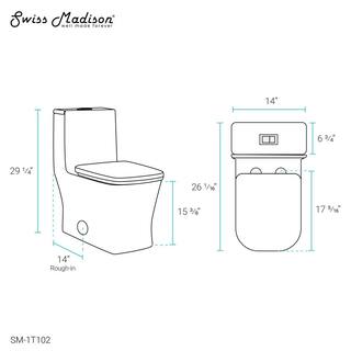 Swiss Madison Concorde 14 in. Rough-In 1-piece 1.11.6 GPF Dual Flush Square Toilet in Glossy White Seat Included SM-1T102