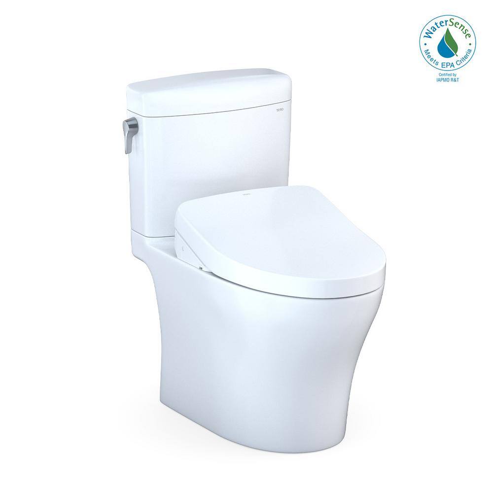 TOTO Aquia IV Cube 2-Piece 0.91.28GPF Dual Flush Elongated Comfort Height Toilet in Cotton White S550E Washlet Seat Included MW4363056CEMFGN#01