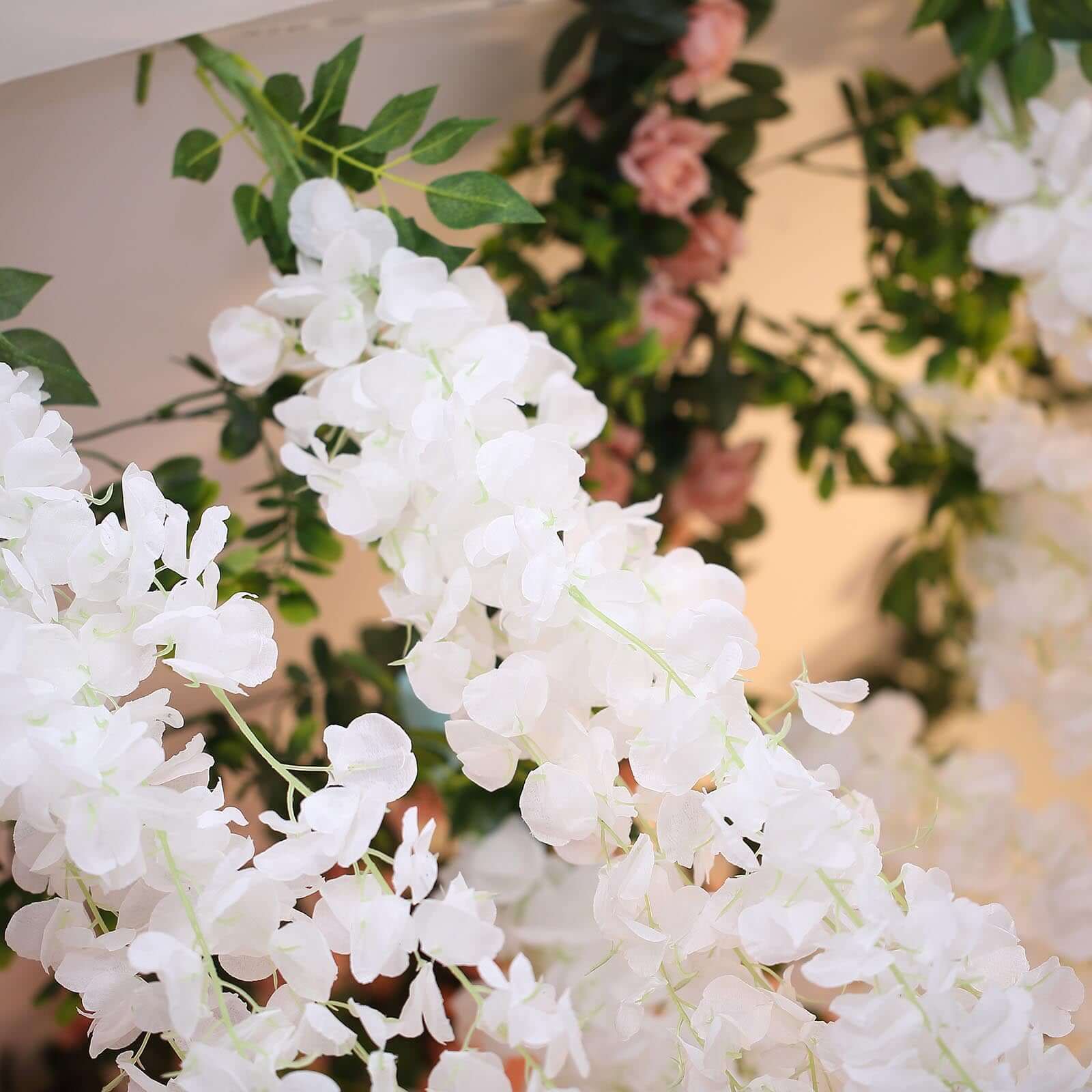 White Artificial Silk Hanging Wisteria Flower Garland Vines - Elaborated 5 Full Strands in 1 Bush 42