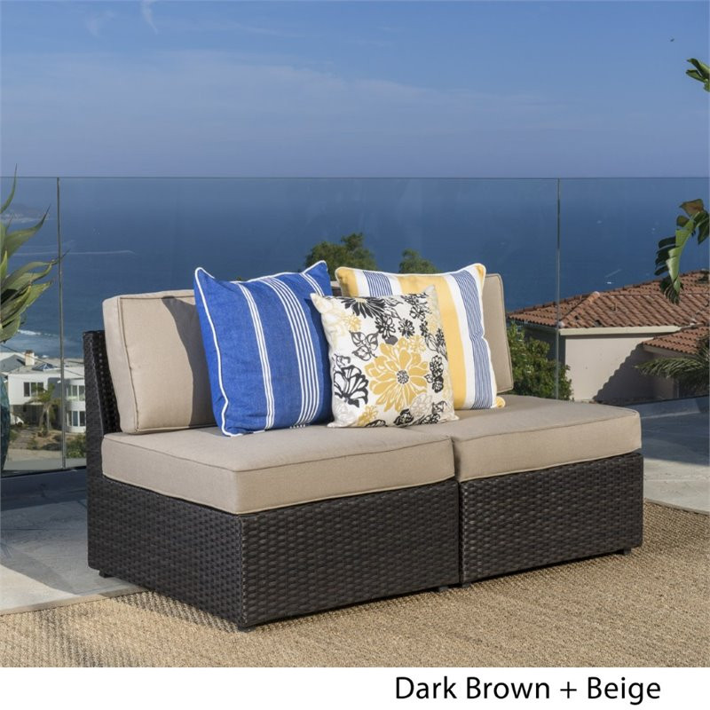 Noble House Santa Cruz Outdoor Wicker Armless Chair in Dark Brown (Set of 2)   Tropical   Outdoor Lounge Chairs   by Homesquare  Houzz