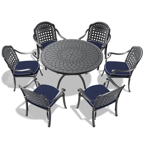 (Cushions In Random Colors)7Piece Set Of Cast Aluminum Patio Furniture With Cushions