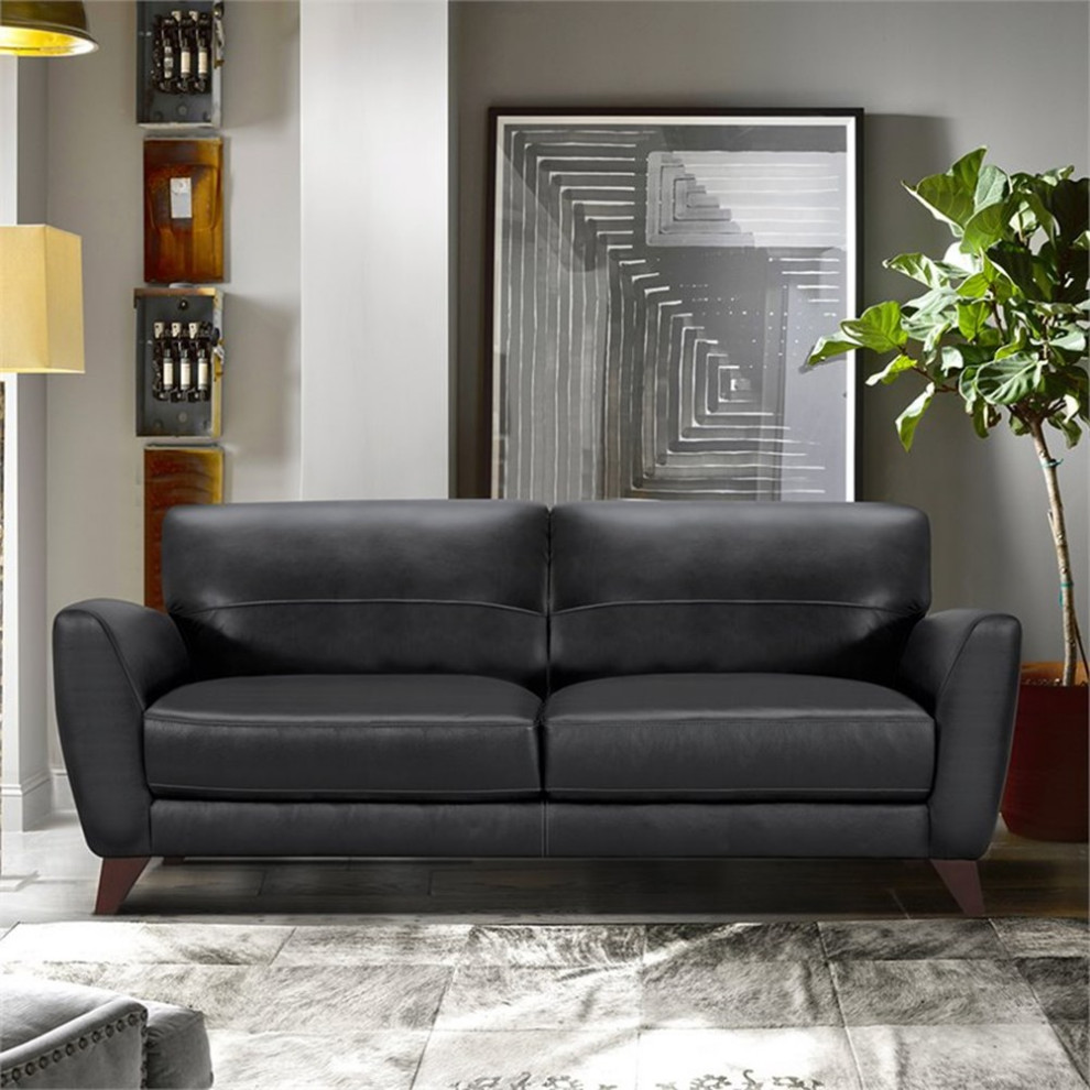 Armen Living Jedd Modern Genuine Leather and Wood Sofa in Dove Gray/Brown   Midcentury   Sofas   by Homesquare  Houzz