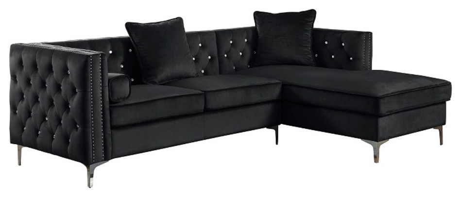 Black Velvet Upholstered Sectional with Storage and Faux Crystal Tufts   Midcentury   Sectional Sofas   by Homesquare  Houzz