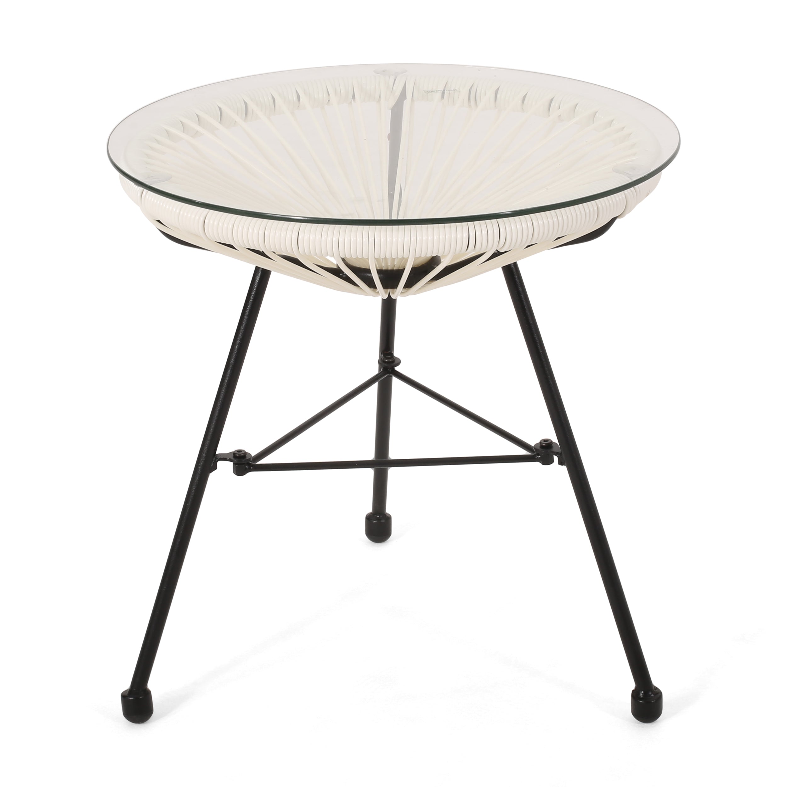 Novia Outdoor Modern Faux Rattan Side Table with Tempered Glass Top