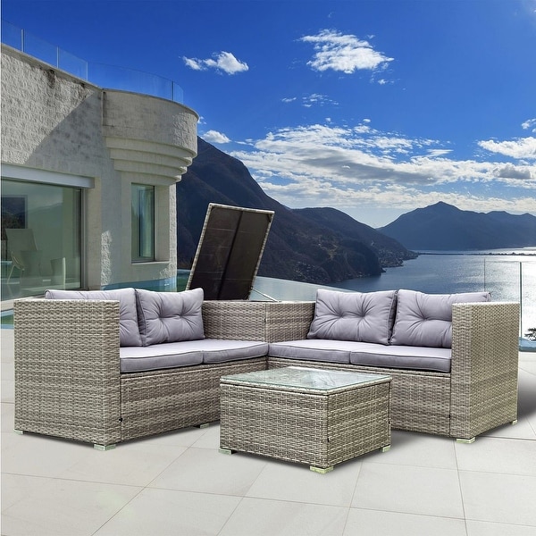 4Piece Outdoor Patio Rattan Wicker Furniture Set with Comfortable Cushions