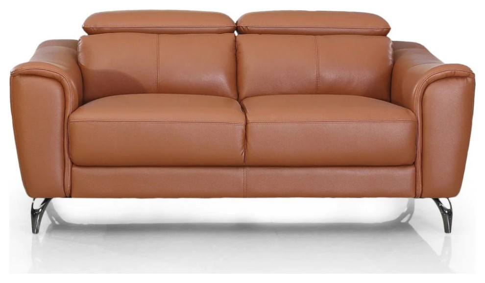 Kimmi Modern Cognac Leather Brown Loveseat   Midcentury   Loveseats   by V.S.D Furniture  Houzz