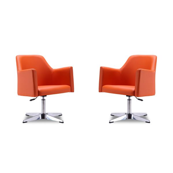 Pelo Adjustable Height Swivel Accent Chair in Orange and Polished Chrome (Set of 2)