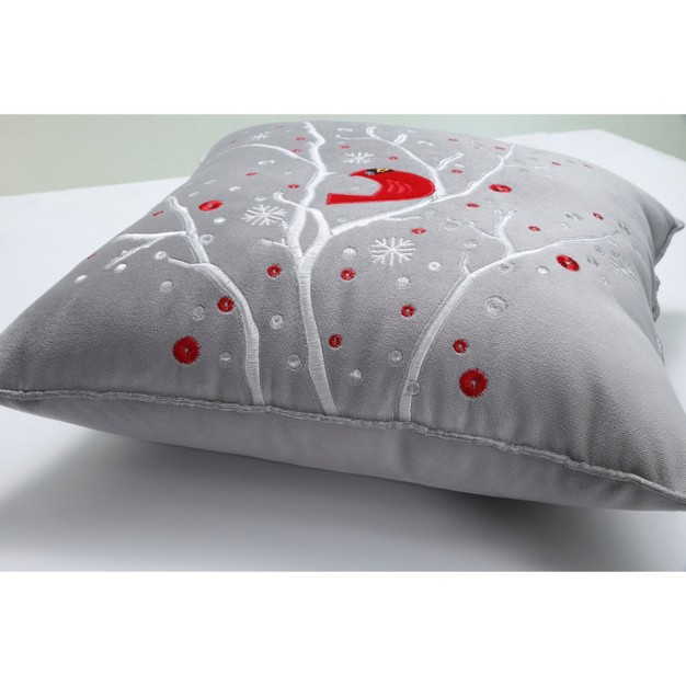 Velvet Christmas Cardinal Square Throw Pillow Gray Pillow Perfect