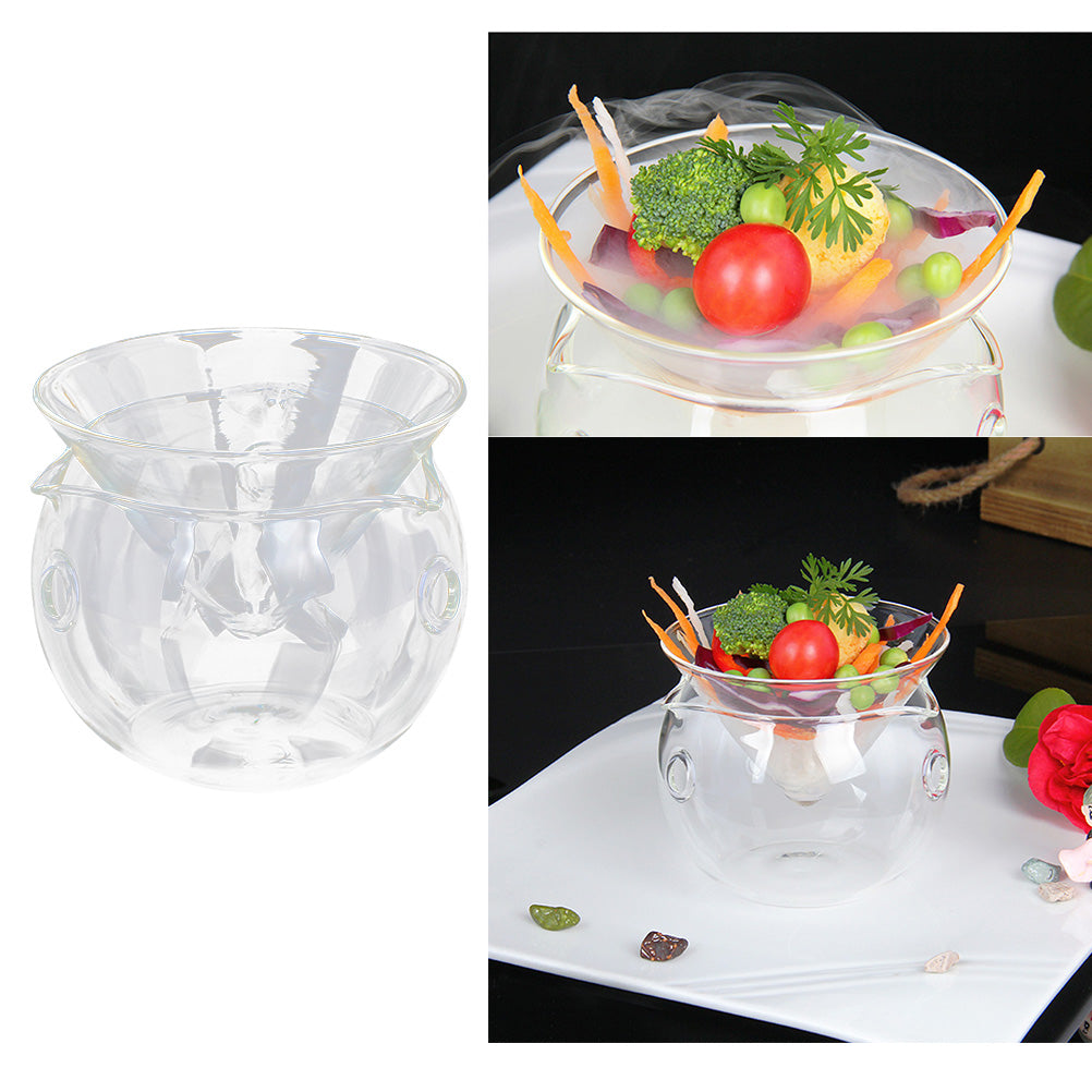 Transparent Glass Salad Bowl Fruit and Vegetable Bowl with Dry Ice Container (Middle Size)