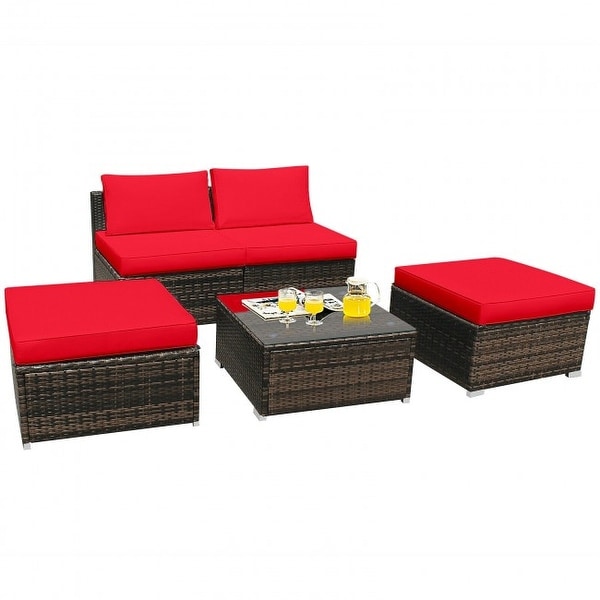 5 Pieces Wicker Lounge Chair Set with Washable Zippered Cushions