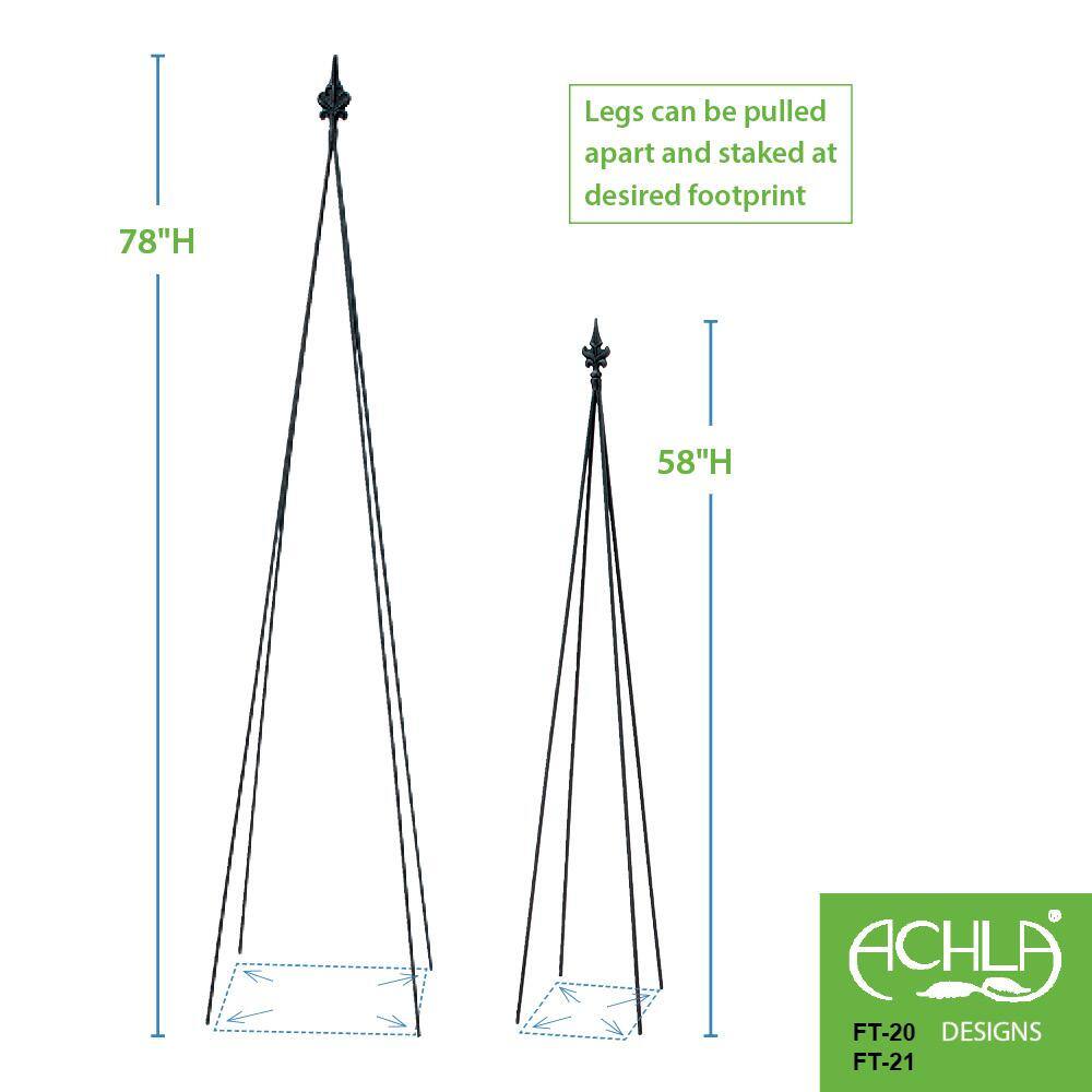 Achla Designs Fleur-De-Lis Garden Trellis Tool 78 in. Tall Black Powder Coat Finish FT-21