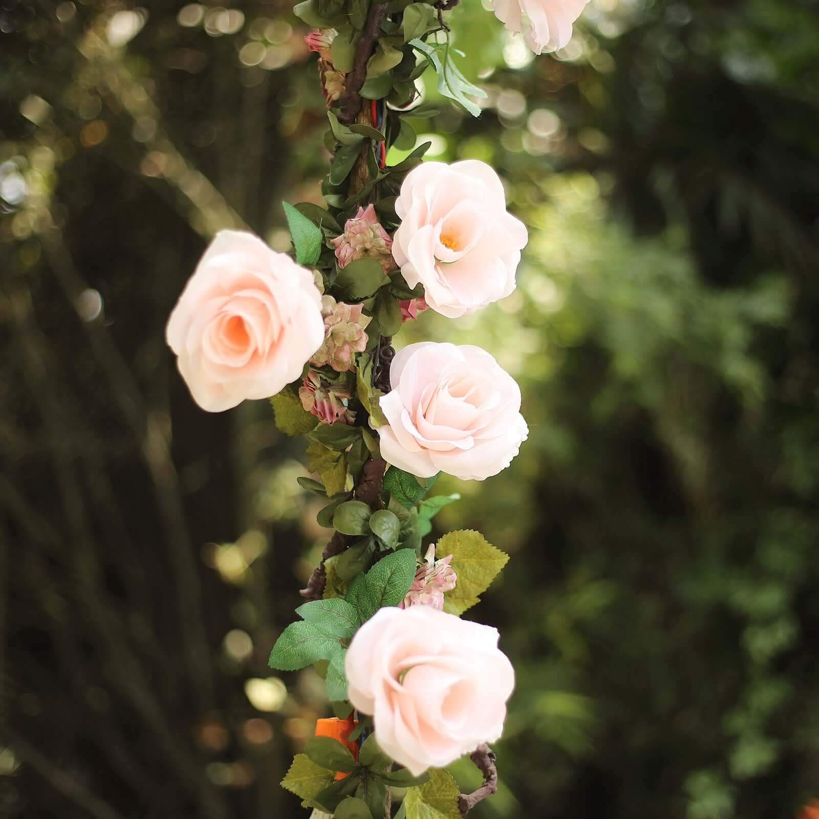 Blush Artificial Silk Rose Hanging Flower Garland Vine 6ft