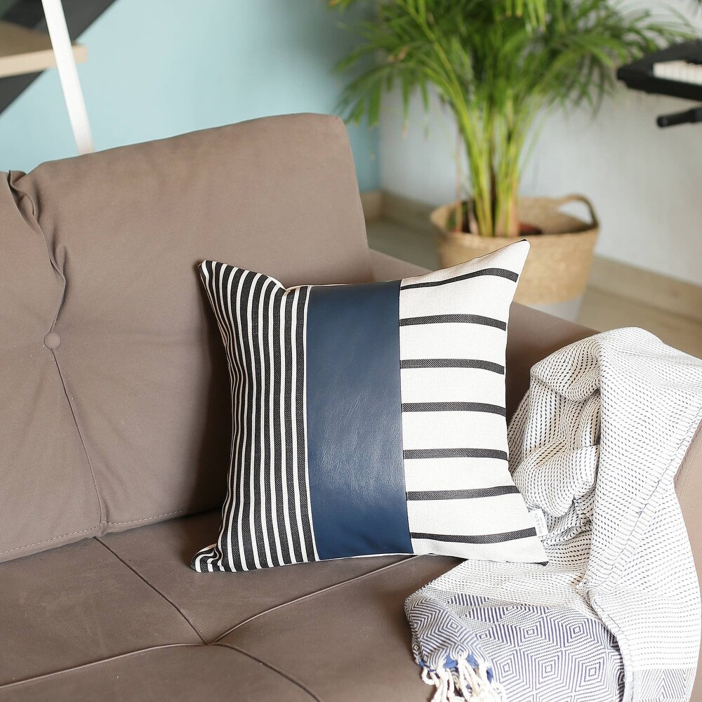 Bohemian Striped Vegan Faux Leather Throw Pillow