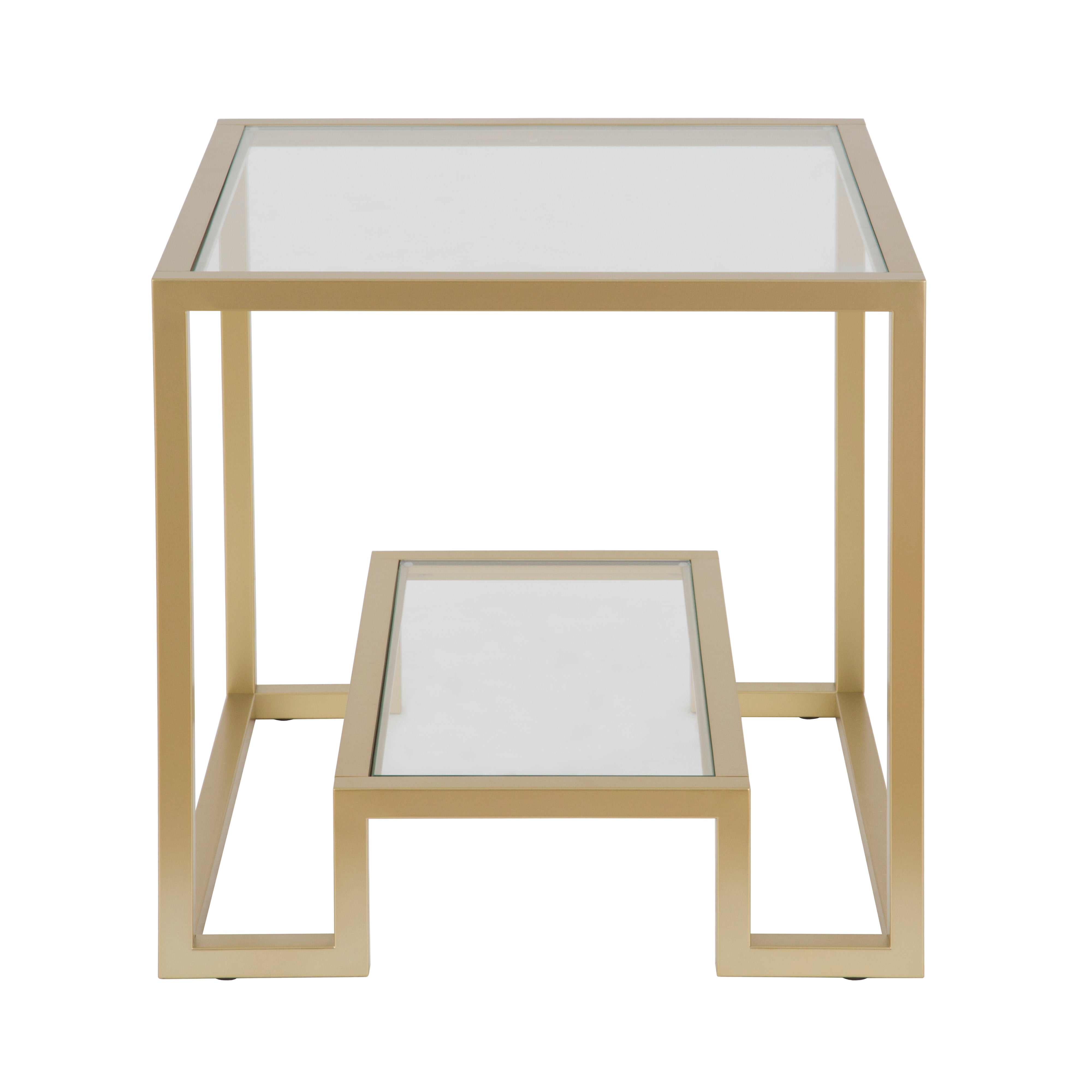 Evelyn&Zoe Contemporary Side Table with Glass Top and Shelf