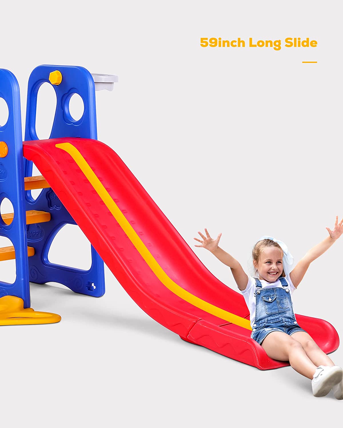 Swing Slide Baby Kids Swing Slide Climber Set Playset Playground Set with Basketball Hoop and Ball