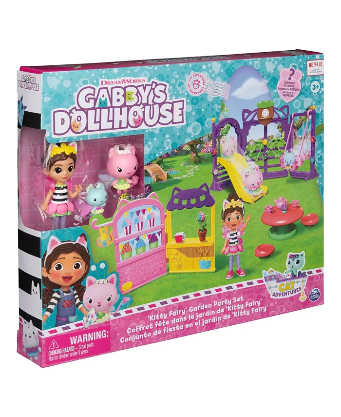 Gabby's Dollhouse KittyFairy Garden Party 18-Piece Playset with 3 Toy Figures Surprise Toys Dollhouse Accessories Kids Toys for Girls Boys 3 Plus