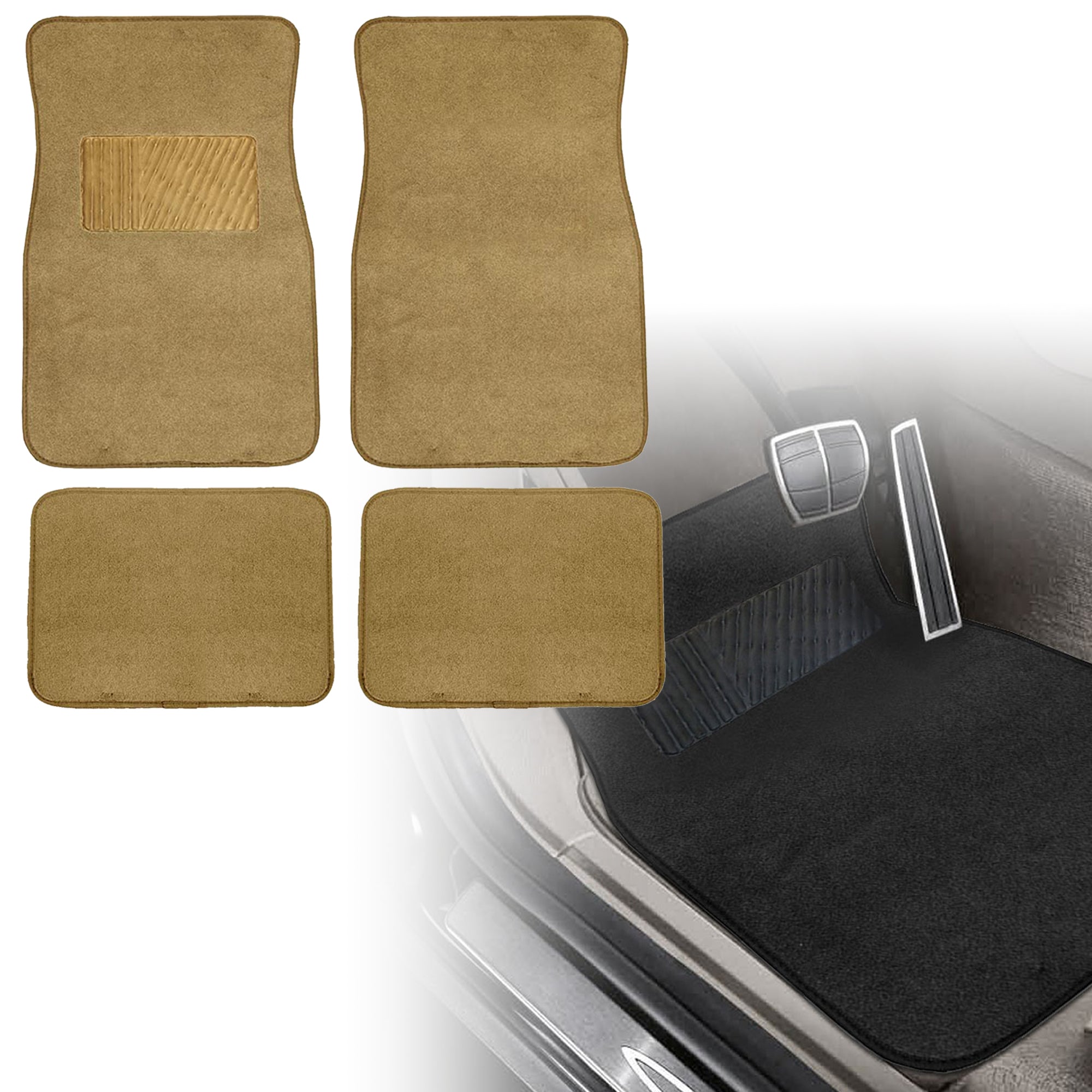 FH Group FH Travel Master Car Seat Covers for Auto Complete Seat Covers Set with Beige Premium Carpet Floor Mats Blue Black