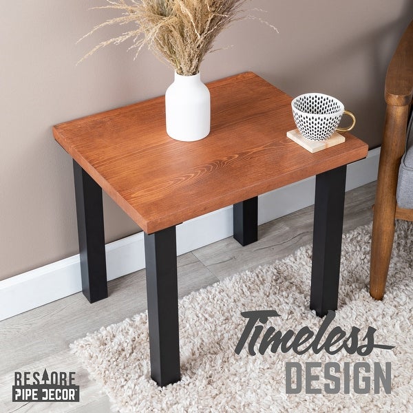 PIPE DECOR Solid Wood End Table Top with (4) Matte Black Metal Legs