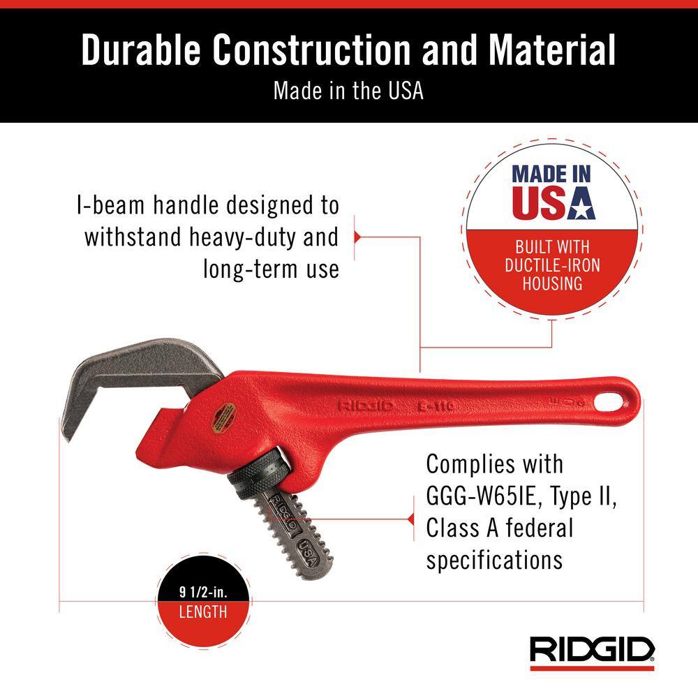 RIDGID 9-12 in. Offset Hex Jaw Pipe Wrench Sturdy Plumbing Pipe Tool with Hex Jaw Mechanism for Extra Wide Opening 31305