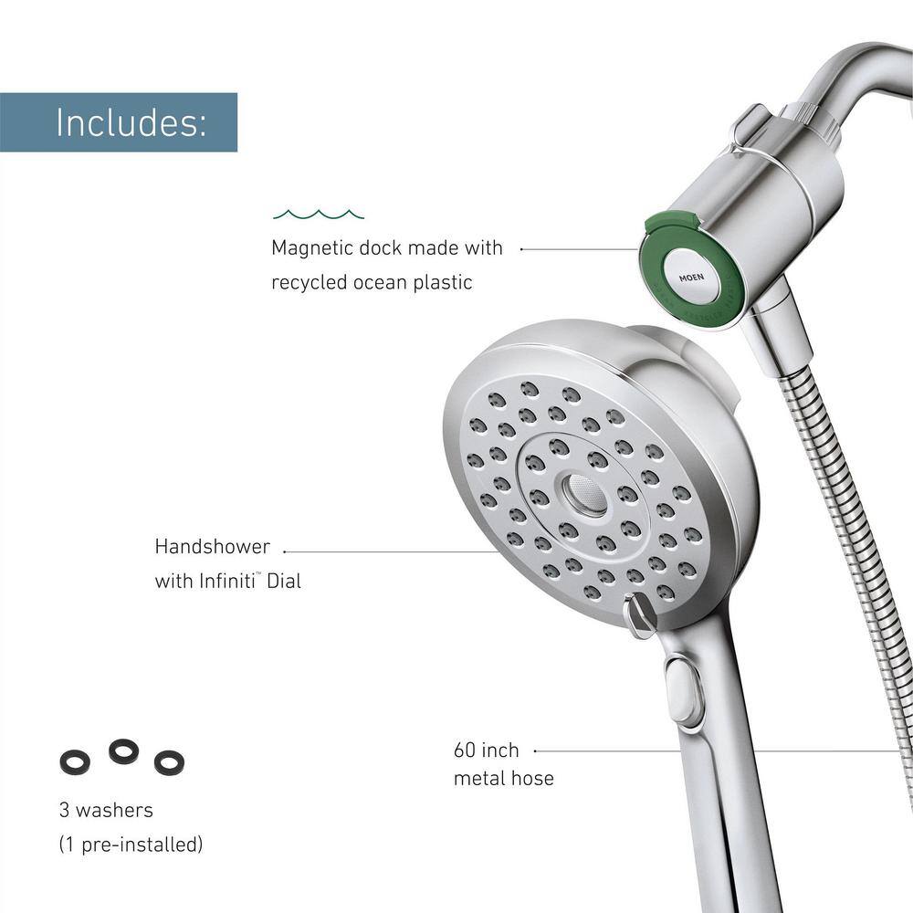 MOEN Verso Magnetix 8-Spray Patterns with 1.75 GPM 5 in. Wall Mount Handheld Shower Head Infiniti Dial in Brushed Nickel 220H2EPSRN