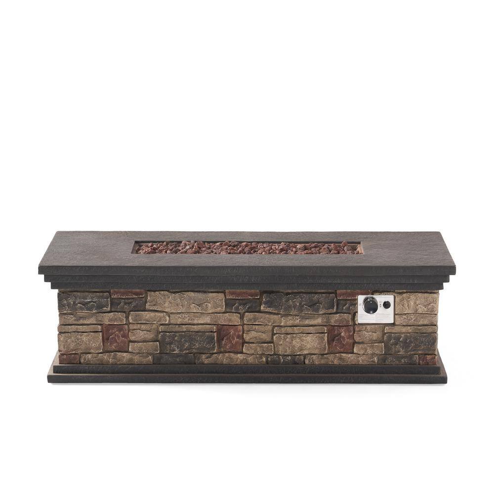 Noble House Fox Stone Rectangular Stone Fire Pit (No Tank Holder) 55431