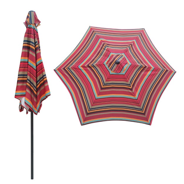 Wellfor 9 x27 Hexagon Outdoor Beach Umbrella Red Stripes