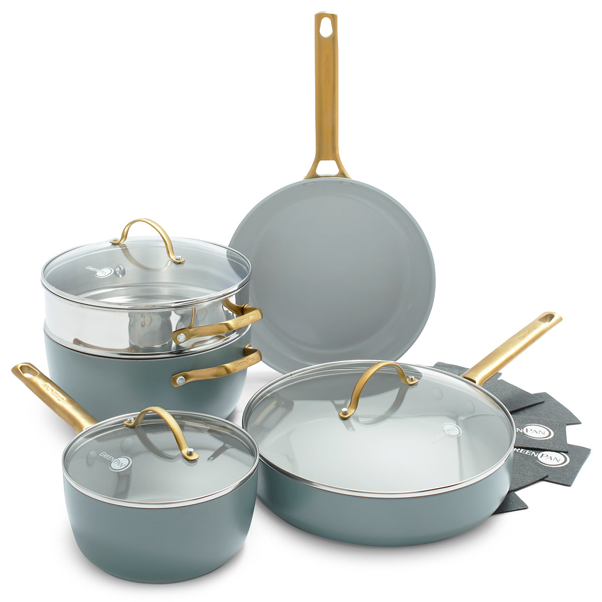 Reserve Ceramic Nonstick 8-Piece Cookware Set | Smoky Blue with Gold-Tone Handles