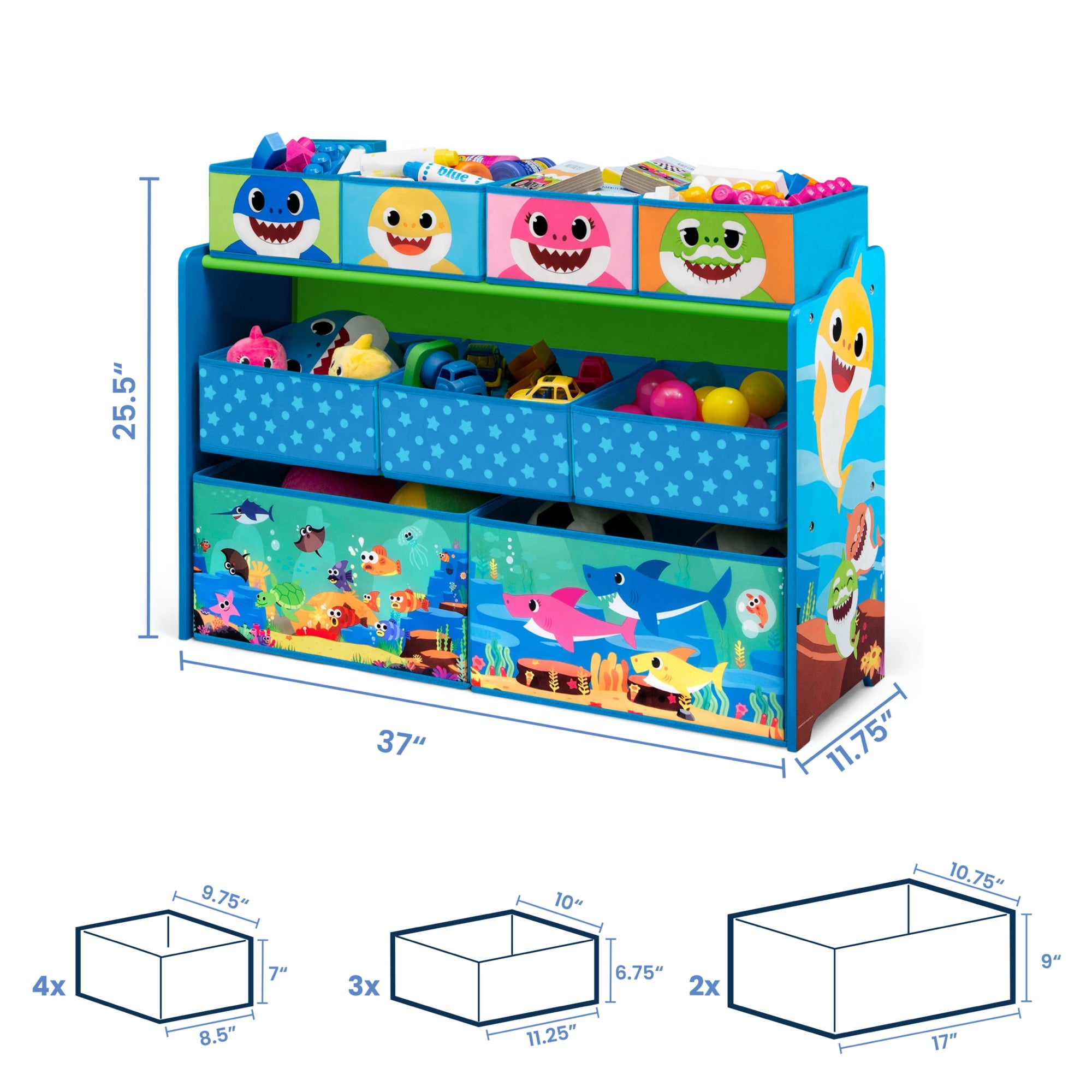 Baby Shark Deluxe 9 Bin Design and Store Toy Organizer by Delta Children