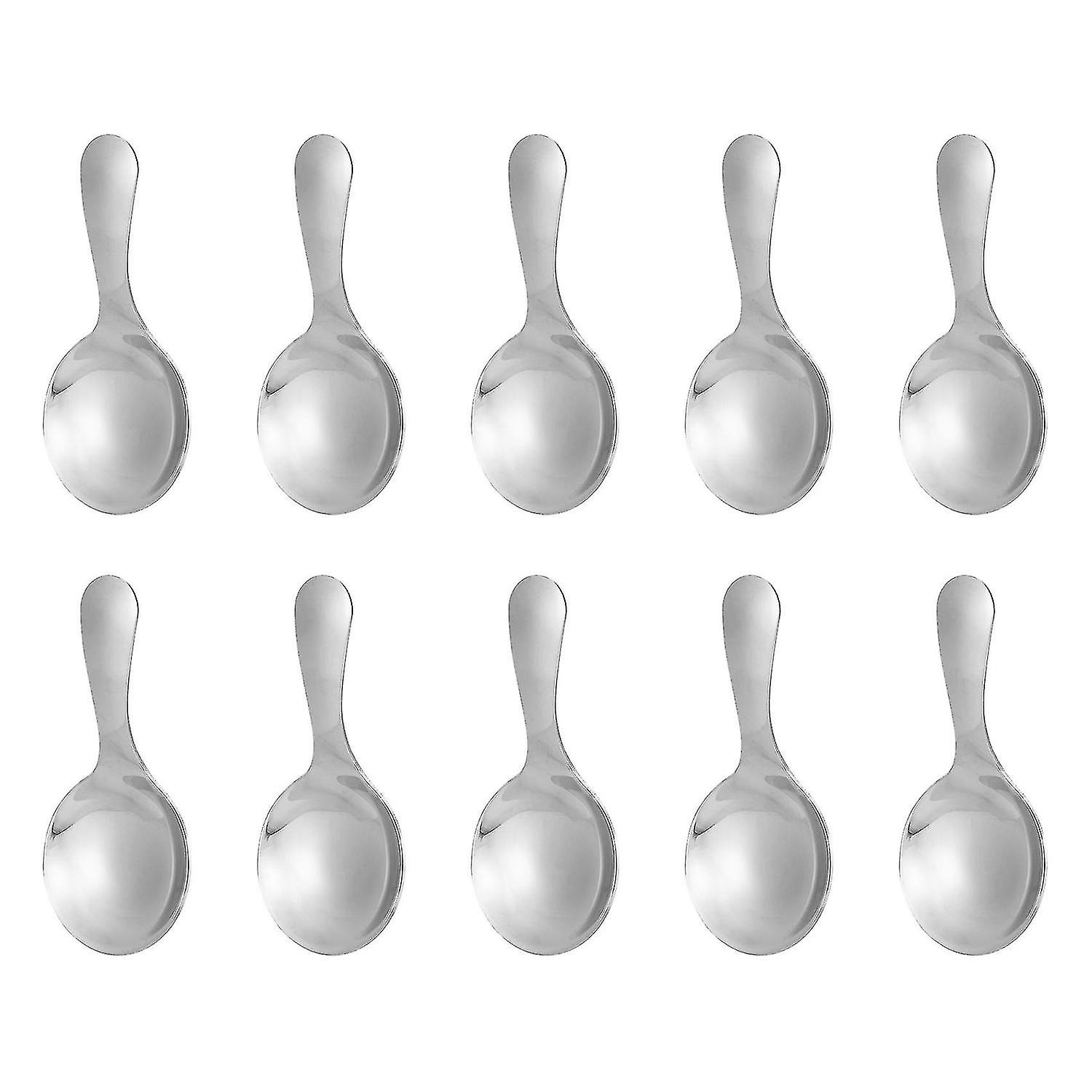 10 Pcs Stainless Steel Short Handle Spoons Mini Salt Spoons Condiments Spoon Dessert Spoon Tea Coff