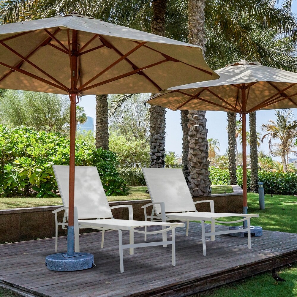 NUU GARDEN Outdoor Textilene Cape Coral Mesh Single Chaise Lounge in White/Grey
